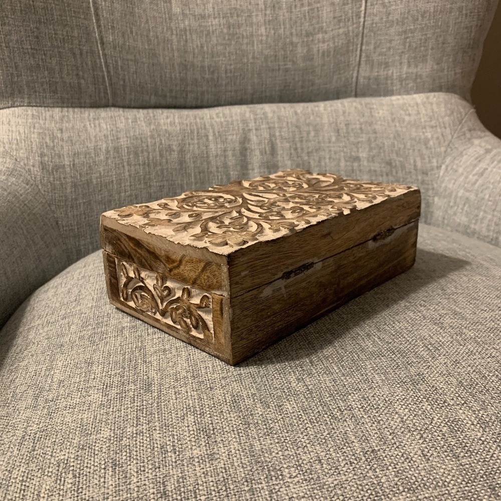 Hand-Carved Wooden Jewelry Box